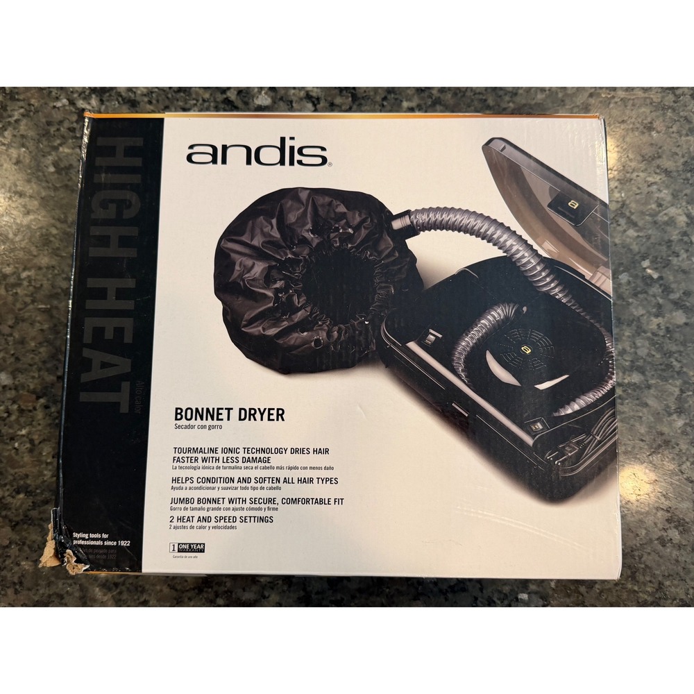 Andis High Heat Bonnet Dryer Model BD Tourmaline Ionic Portable Black Hair Dryer